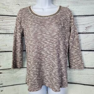 Maurices Women’s Knit Top Embellished Neck Back Split Layered Hem Size M